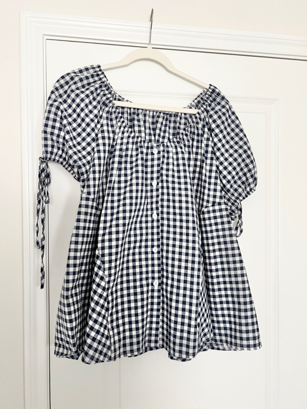 SHEIN Curve Navy Gingham Oversized Babydoll Top